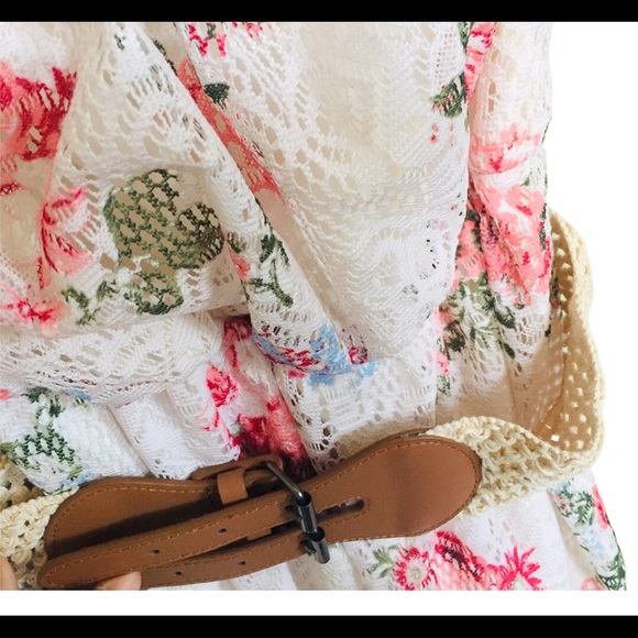 ARDENE Strapless Bandeau Fit Floral Maxi Dress With Belt Ivory/Pink Size Small - Picture 7 of 13